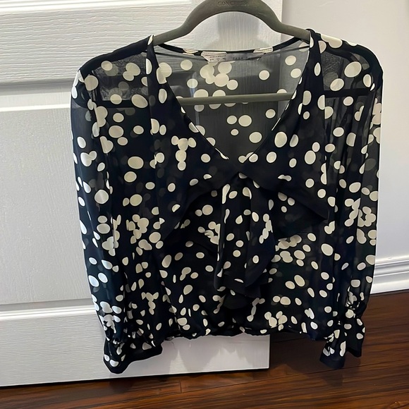 4 for $50 - Zara sheer polka dot shirt with frills - Picture 1 of 5